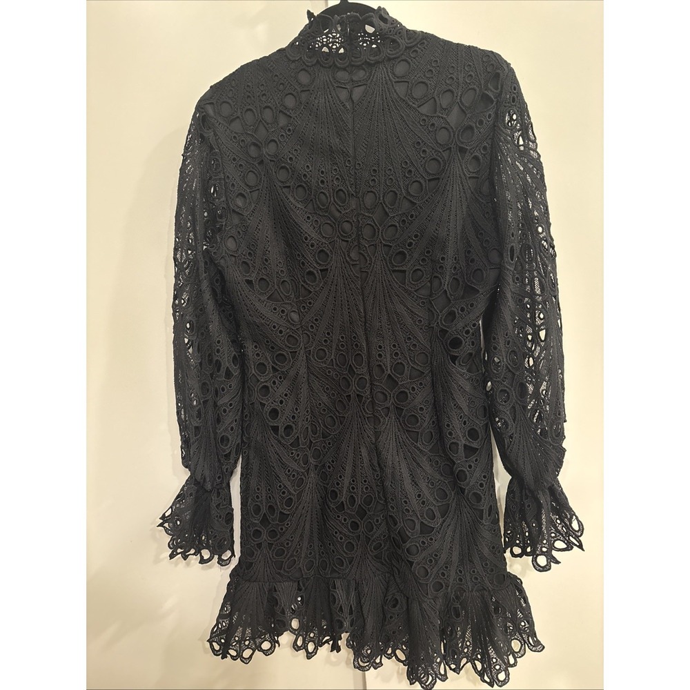 PRETTY LITTLE THING Black Lace Mini Dress High Neck - Size 12 USA - Picture 4 of 5